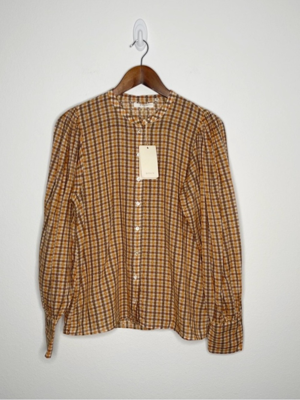 Doen Scarlet Orange Meringue Plaid Buttoned Peasant Cottagecore Top - Picture 9 of 9